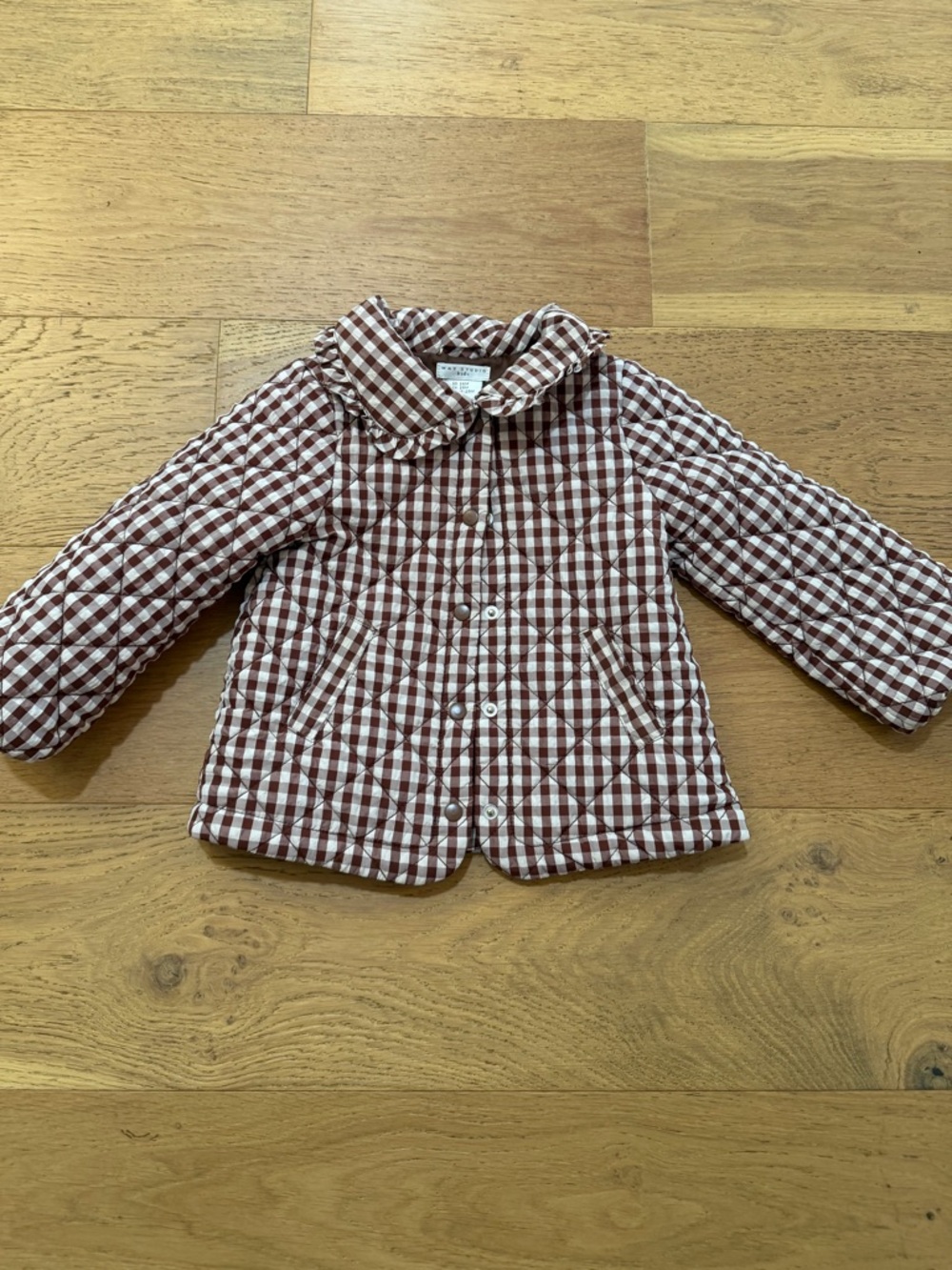 Max Studio Kids brown & white Gingham Quilted Girls Fall Jacket 24m VGUC